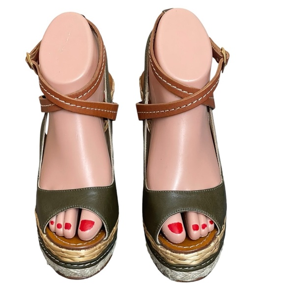 PALOMA BARCELO Platform
Leather Wicker Wedge Sandals
37 Olive/Brown Ankle Strap - Picture 2 of 16